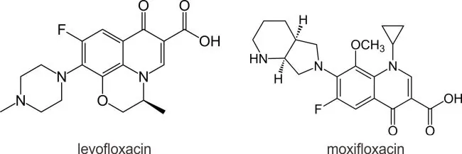 Struktur levofloxacin dan moxifloxacin
