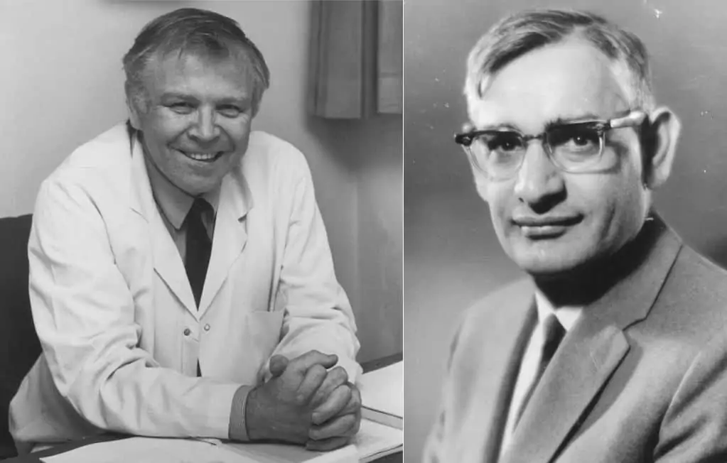 Kjell Kleppe (kiri) dan Gobind Khorana (kanan)