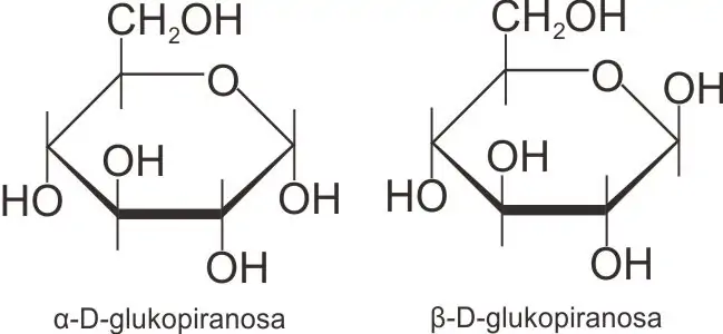 Struktur anomer α-D-glukopiranosa dan β-D-glukopiranosa 